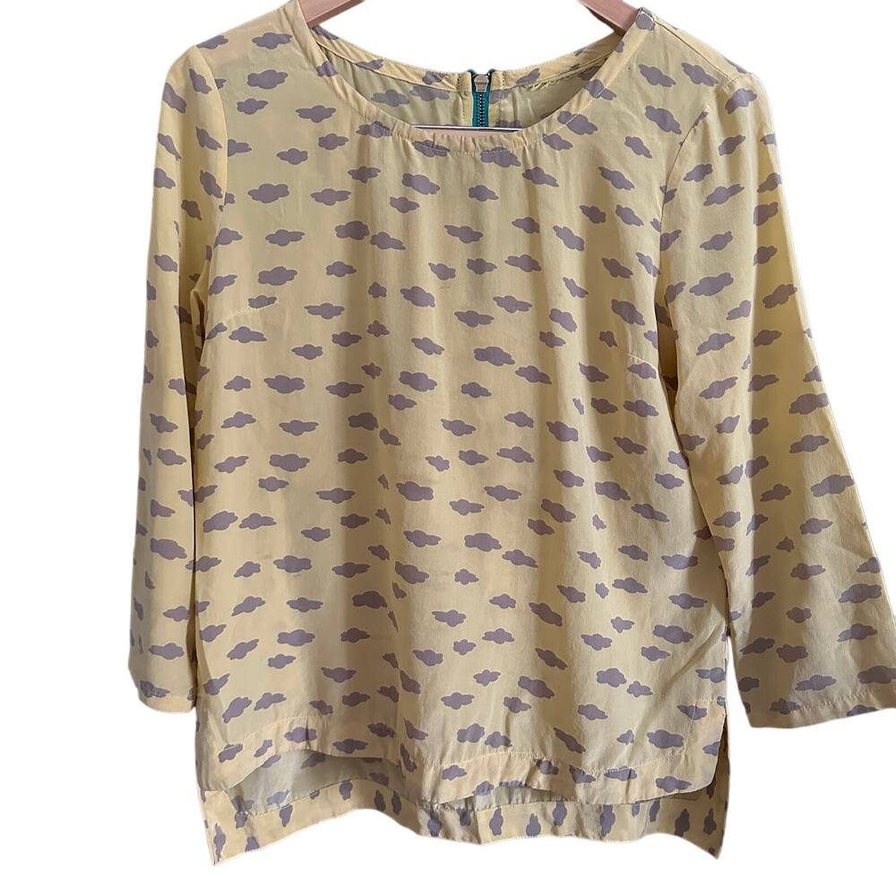MAEVE | Yellow Silk Cloud Print Blouse Linosa Cloud Print Blouse Top | Small